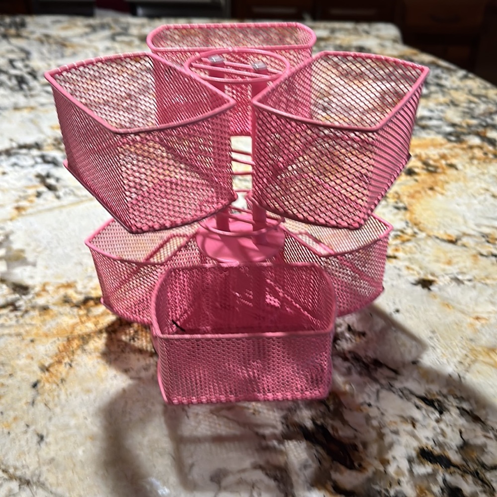 ✅! Pink ROTATING makeup/metal caddy/storage. 6 sections. 2 levels. - Picture 4 of 9